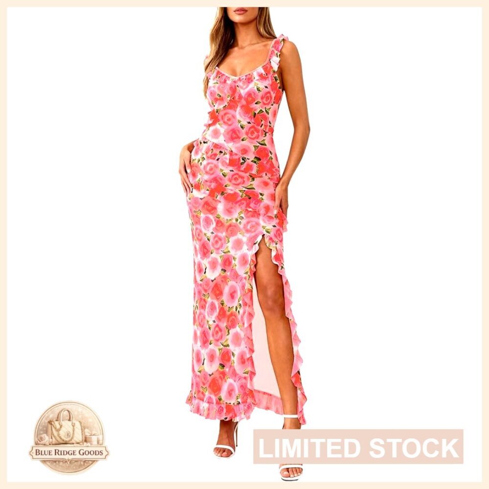 Spaghetti Strap Maxi Dress Mesh Lined Bodycon Elegant Cocktail Boho Summer